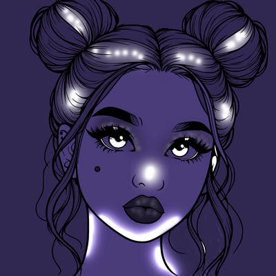 realistic girl with two buns on her hair and lips