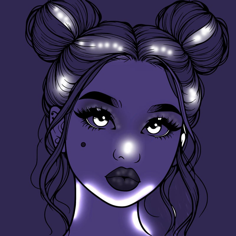 realistic girl with two buns on her hair and lips