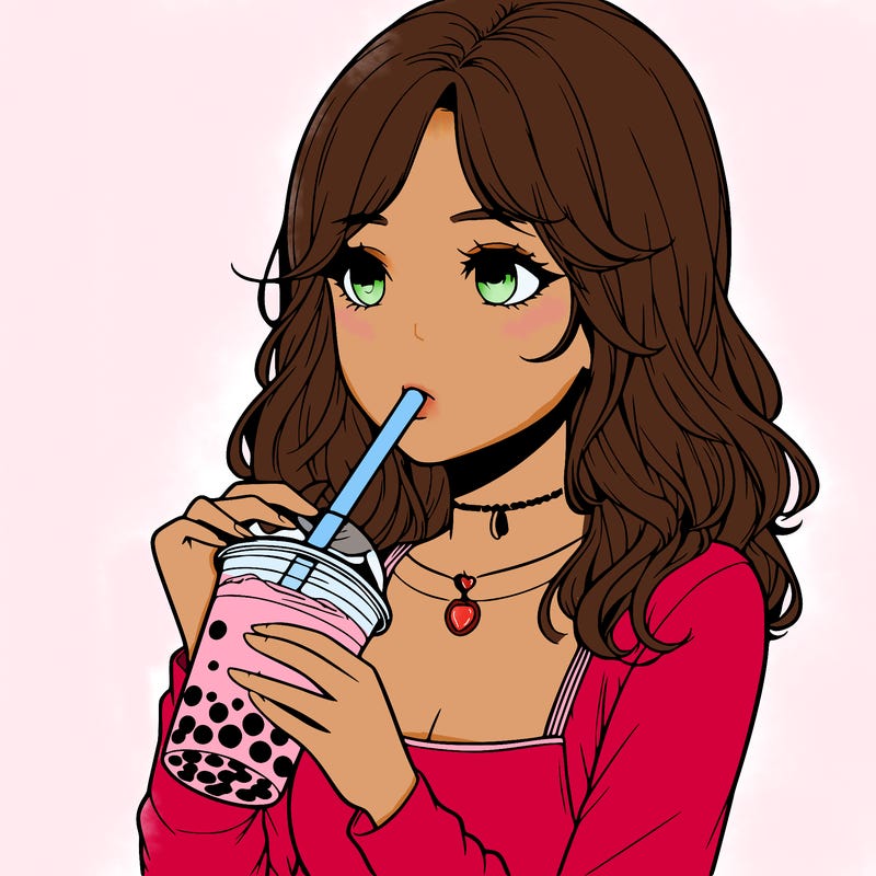 realistic girl drinking boba tea