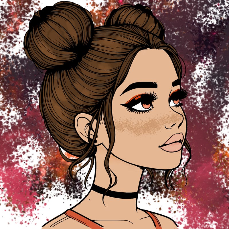 realistic girl with buns on the top of her head