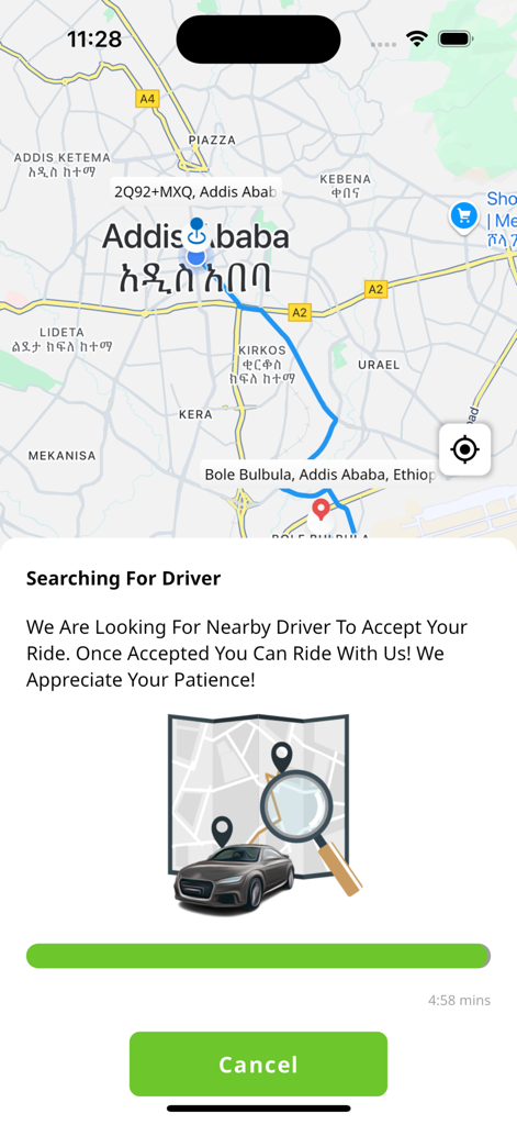 Interface do aplicativo Lift mostrando a tela de busca por motorista com um mapa e barra de progresso
