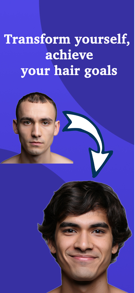 Hair Scan - Hair Snap Health - Graphic showing a transformation from thinning hair to thick hair with the text Transform yourself achieve your hair goals