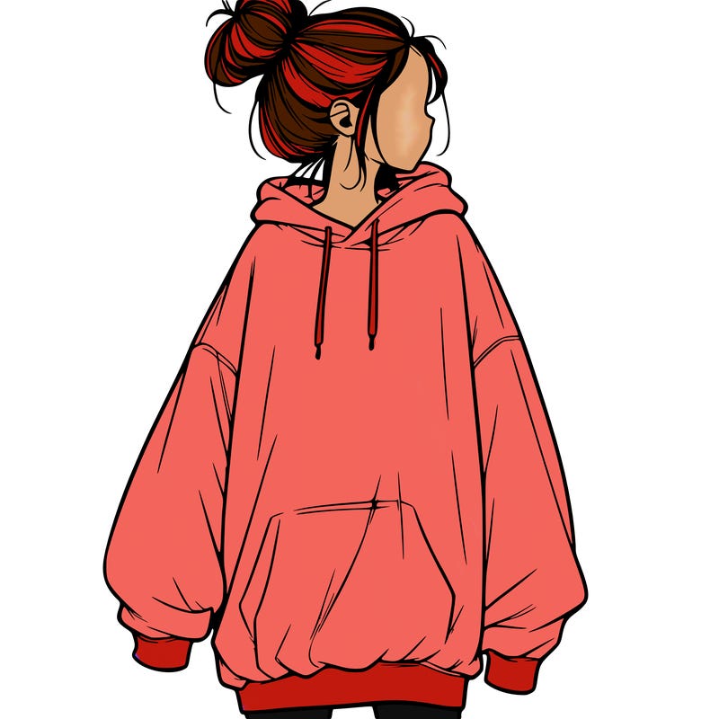 realistic girl with a oversized sweatshirt on and a bun