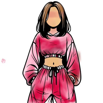 realistic girl faceless with baggy pants and a crop top