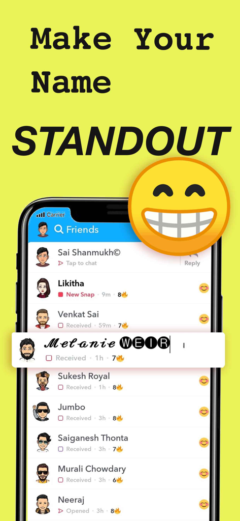 Font Keyboard - Fonts Chat - Un smartphone que muestra fuentes personalizadas utilizadas para los nombres de perfil de redes sociales para hacerlos destacar