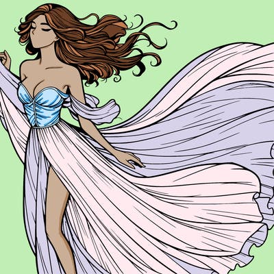 realistic woman in dress flowing the the wind