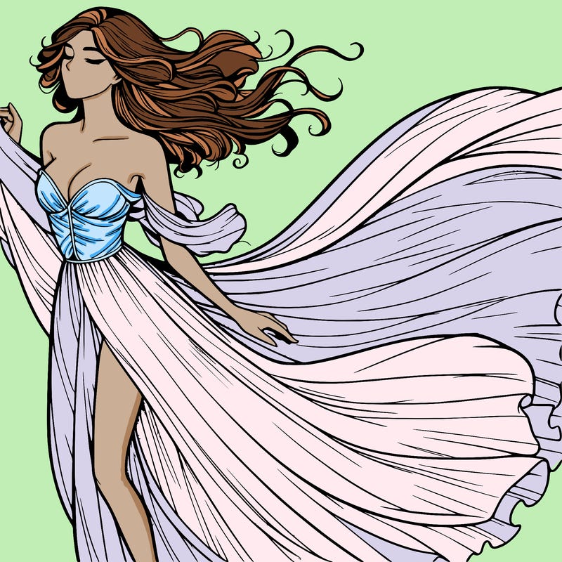 realistic woman in dress flowing the the wind