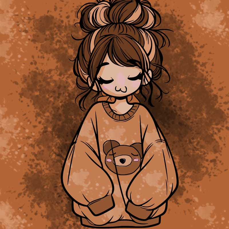 girl with baggy sweatshirt and messy bun