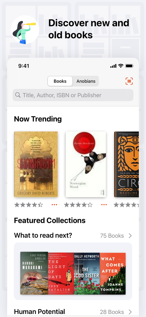 Anobii™ - Anobii app interface showing trending books and reading recommendations