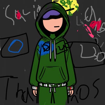 faceless girl in a tracksuit with a hood on and no hair