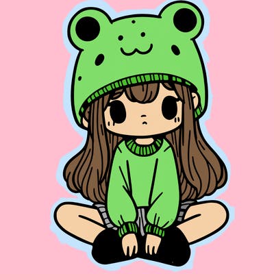 a girl wearing a frog hat and some frog socks