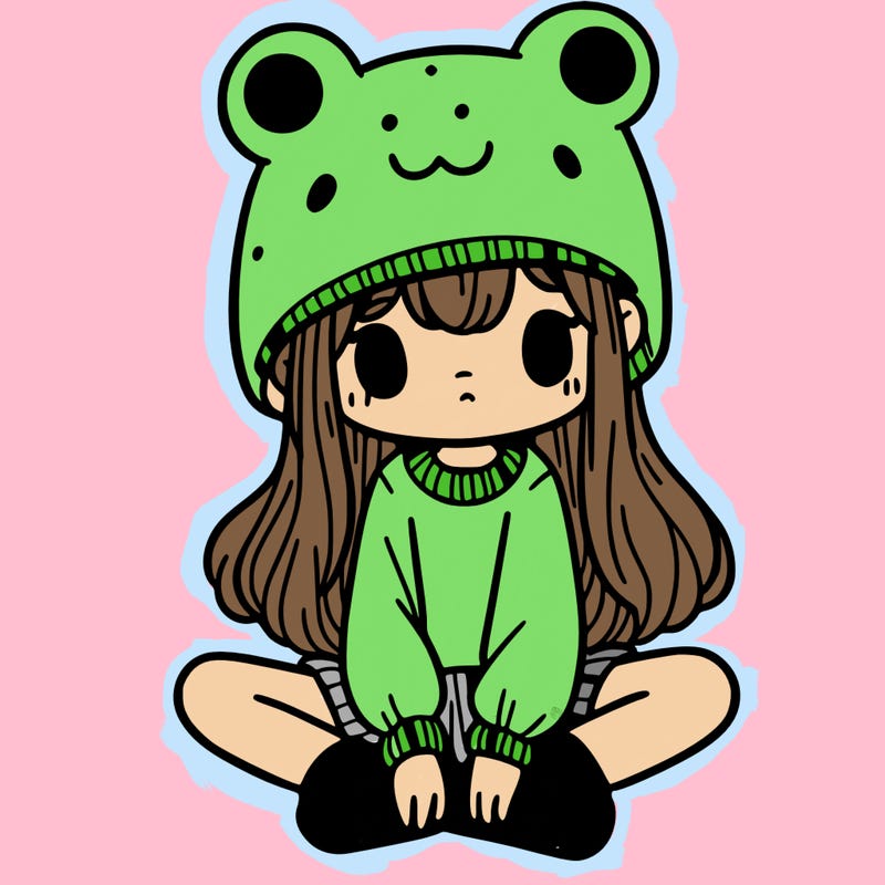 a girl wearing a frog hat and some frog socks