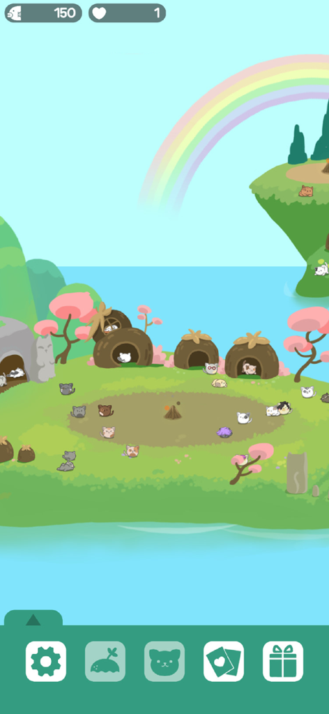 Solitaire Cat Paradise - Un accogliente santuario insulare con simpatici gatti e un arcobaleno in Solitaire Cat Paradise.