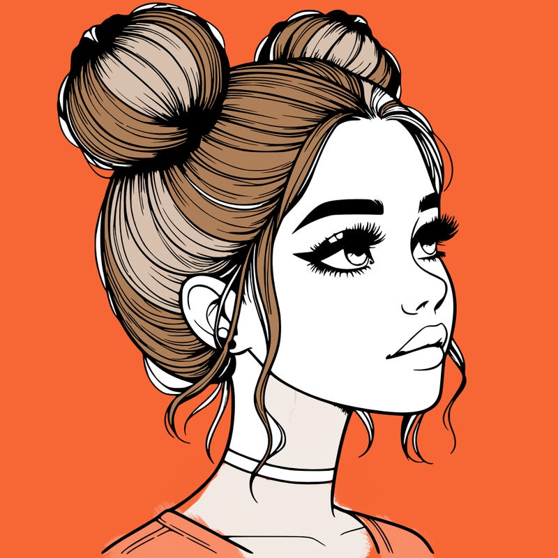 realistic girl with buns on the top of her head