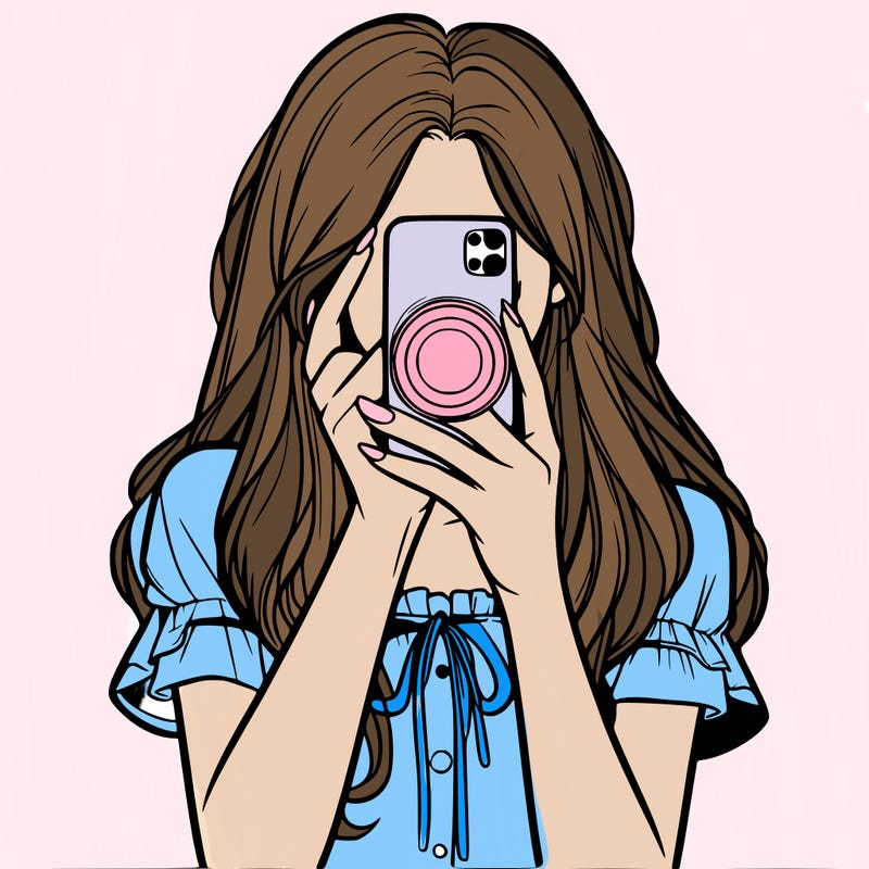a realistic girl holding her phone taking pictures