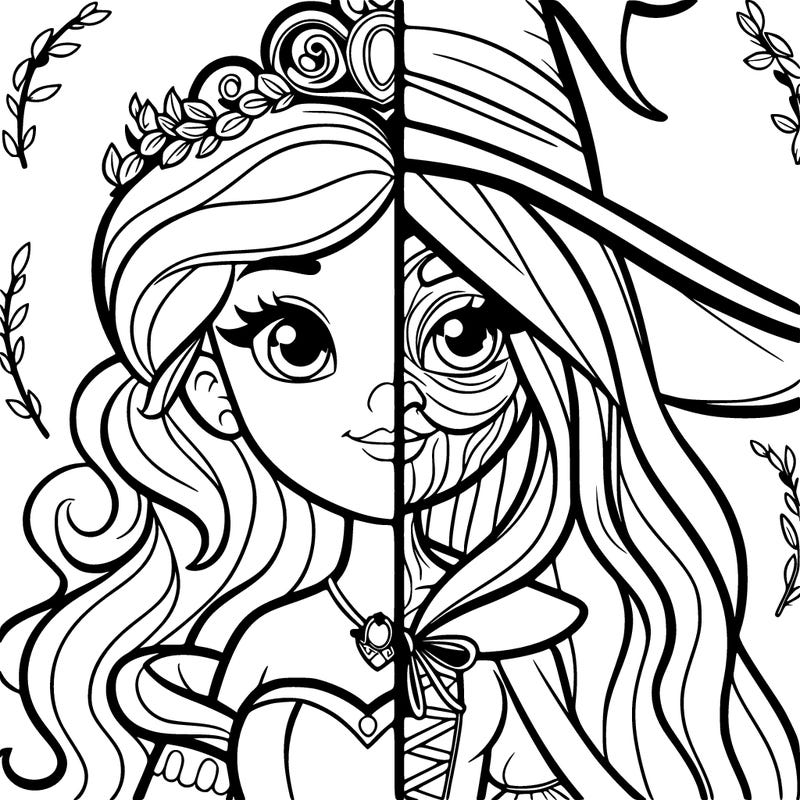 detailed realistic split of a princess and a witch