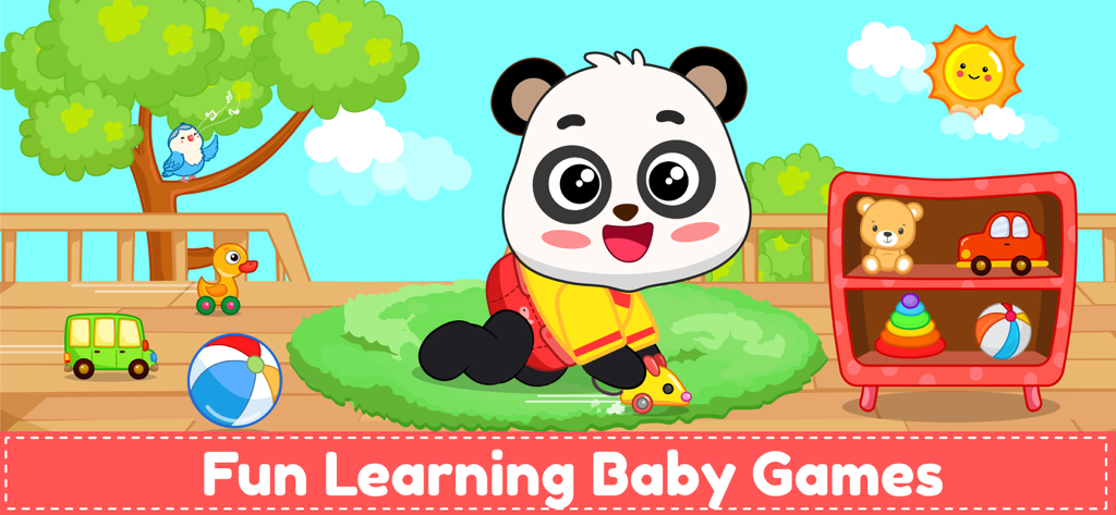 Baby Pet Care Games & Dress up - Baby panda character playing with toys in a fun learning game environment