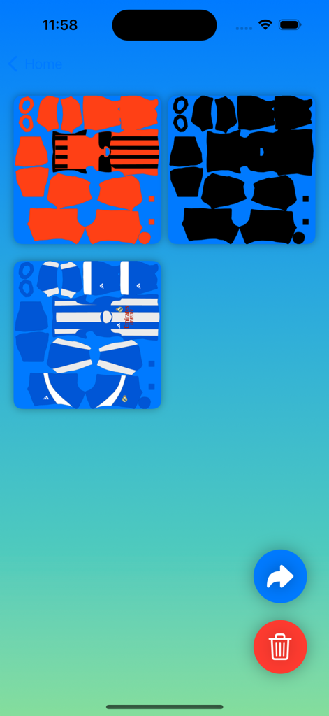 A collection of custom soccer kit designs and templates in the Dream Kits Soccer app