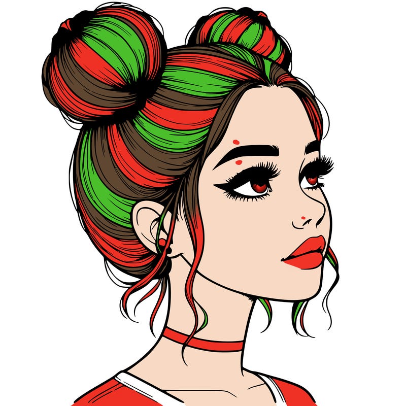 realistic girl with buns on the top of her head