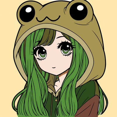a pretty girl wearing a frog hoodie portrait with long hair