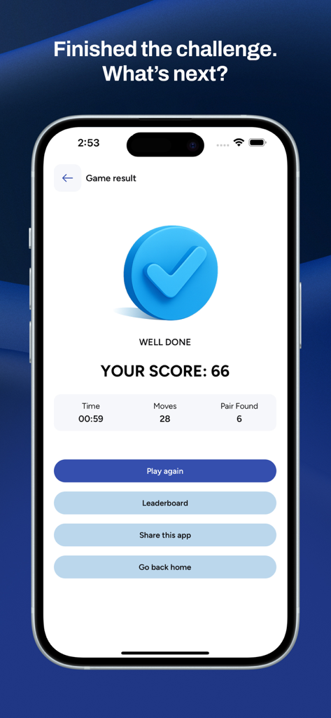 Read Progre: Movie Puzzle - Read Progre Movie Puzzle game result screen showing a score of 66 and performance stats like time and moves