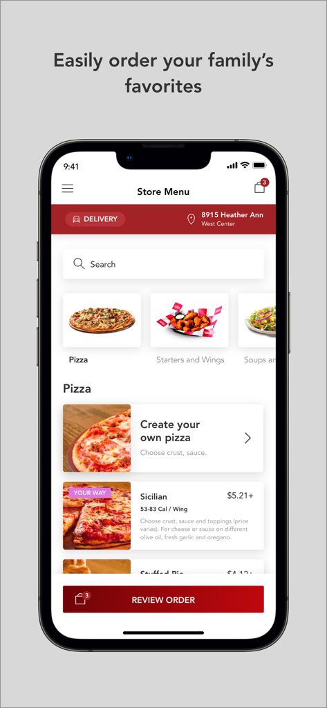 LaRosa’s Pizzeria - LaRosas Pizzeria app menu showing various pizza and wing options