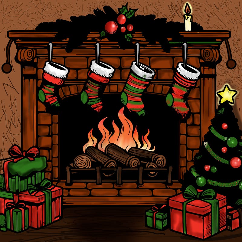 realistic fireplace with stockings
