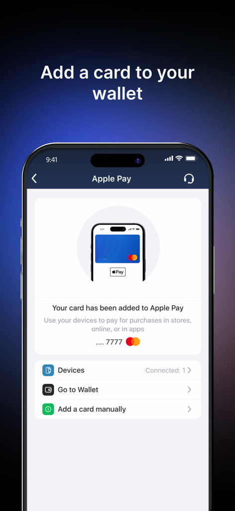 Quicko Digital - A smartphone screen displaying the Quicko Digital app with a confirmation that a payment card has been added to Apple Pay.