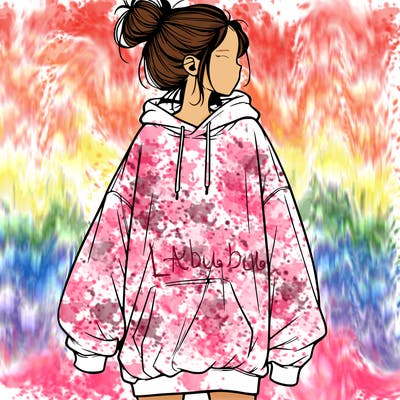 realistic girl with a oversized sweatshirt on and a bun