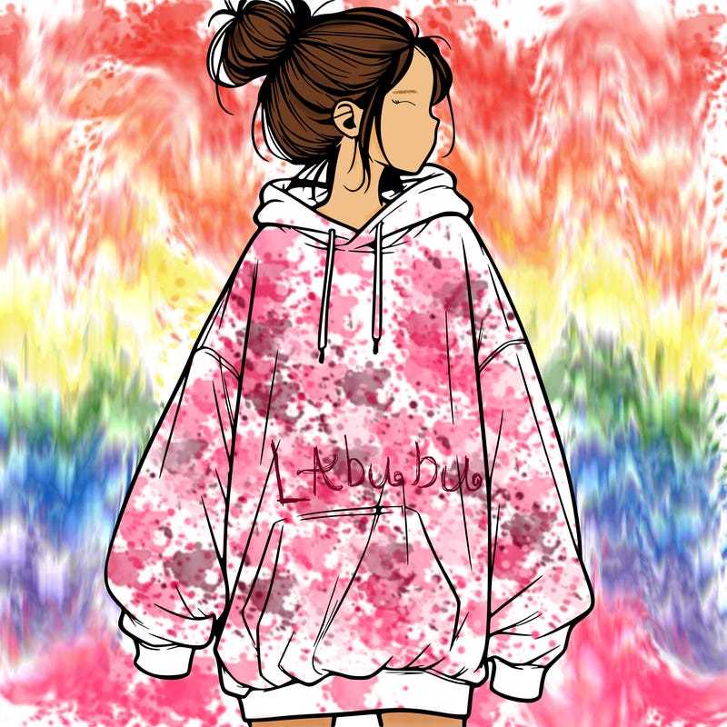 realistic girl with a oversized sweatshirt on and a bun