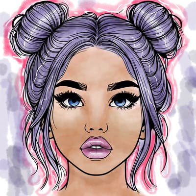 realistic girl with two buns on her hair and lips