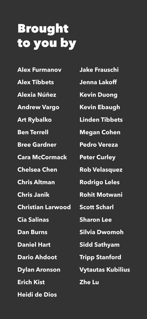 Une liste de noms sur un fond sombre sous le titre "Brought to you by" dans l'application IFTTT