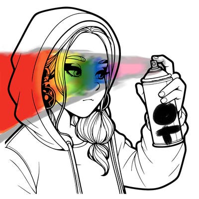 a realistic girl, spray painting