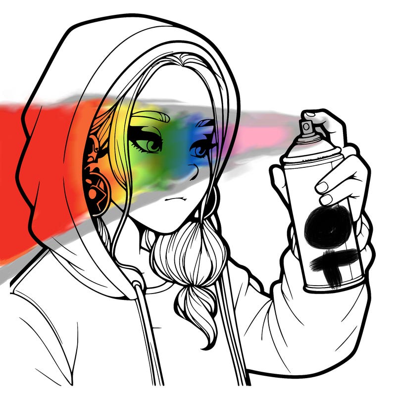 a realistic girl, spray painting