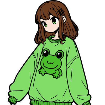 girl wearing frogging sweatshirt