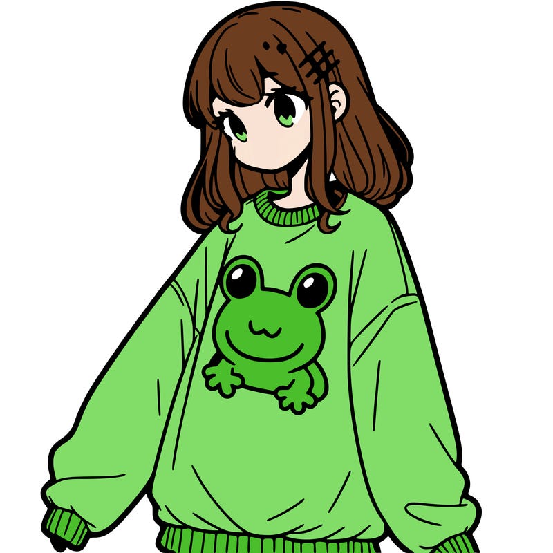 girl wearing frogging sweatshirt