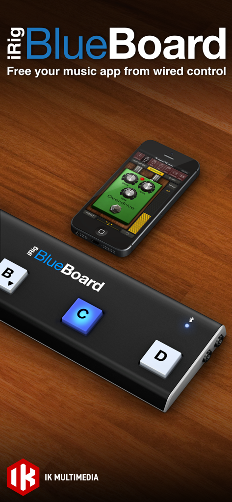 Controlador de pedalera MIDI inalámbrica iRig BlueBoard con aplicación para iPhone