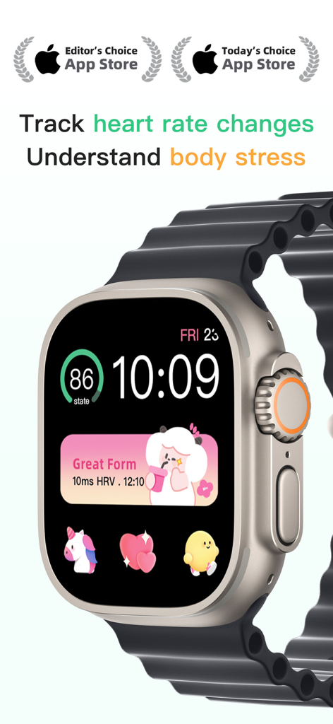 FeelFlow-HRV&Stress&Sleep - Apple Watch Ultra에서 심박 변이도 및 신체 스트레스 모니터링을 위한 FeelFlow 앱 지표 표시