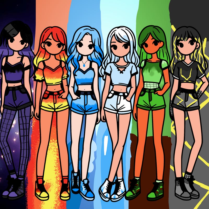 a group of girls wearing crop tops and shorts