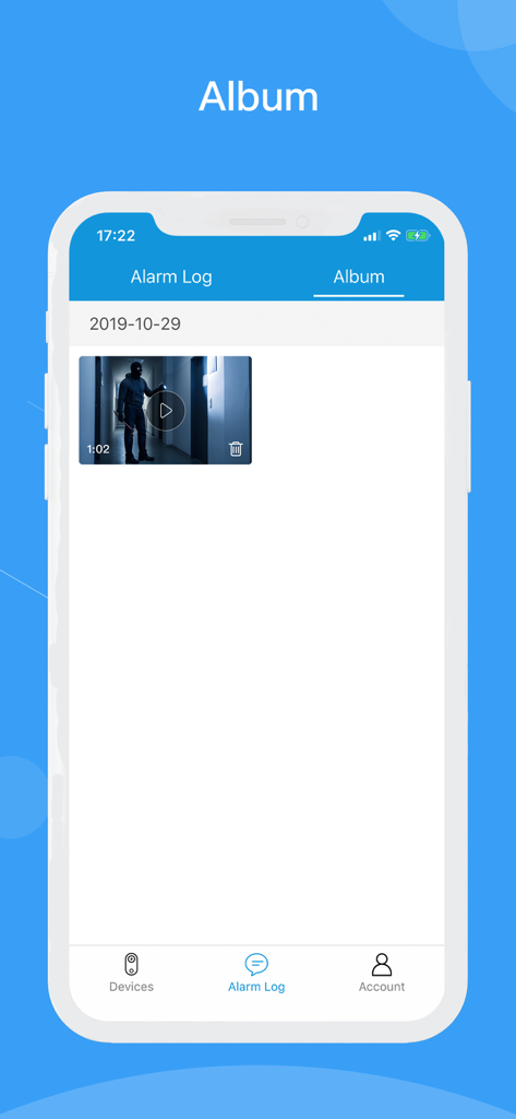 CamSC Pro - Pantalla del álbum de la aplicación CamSC Pro que muestra metraje grabado de cámaras de seguridad