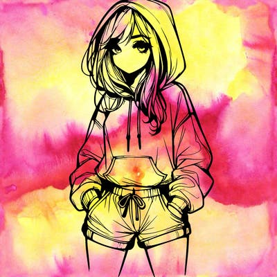 realistic girl in shorts and hoodie