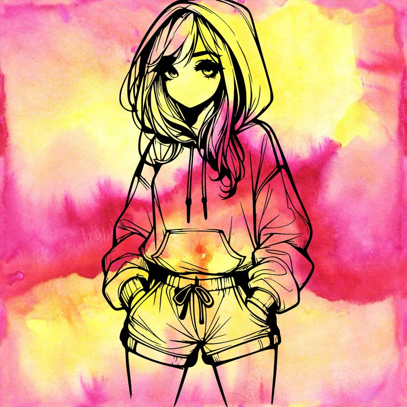 realistic girl in shorts and hoodie