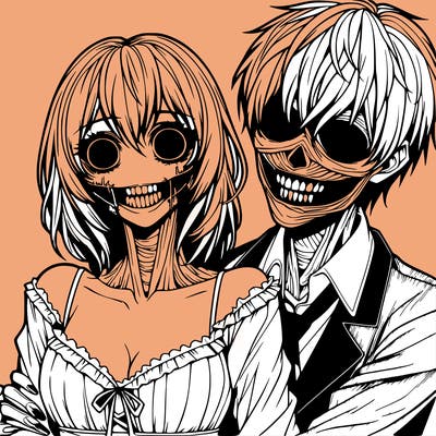 realistic scary creepy girl and boy couple romance horror anime