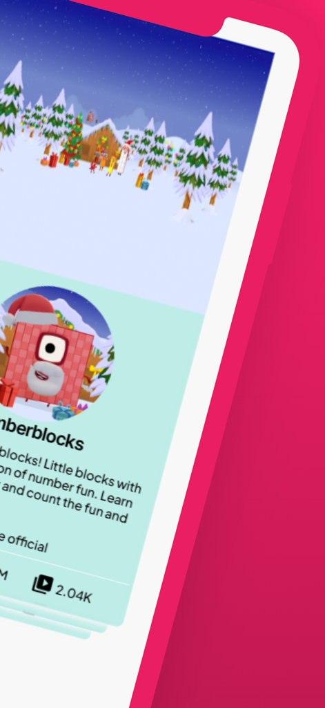 サンタ帽をかぶったNumberblocksのキャラクターが、雪景色の中の教育的なゲーム環境に登場