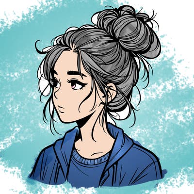 realistic teenage girl with a messy bun