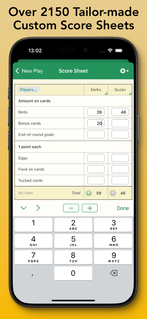 Board Game Stats - A digital board game score sheet for tracking points in the Board Game Stats app