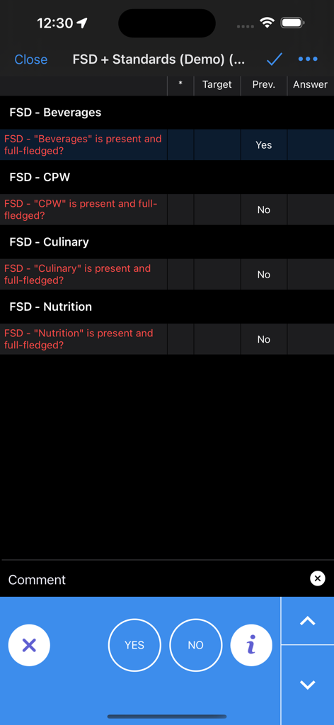 Retail audit checklist interface in the effie app for monitoring product availability and store compliance