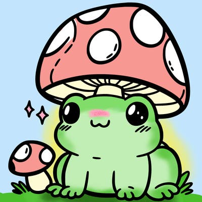 a cute frog with a mushroom hat