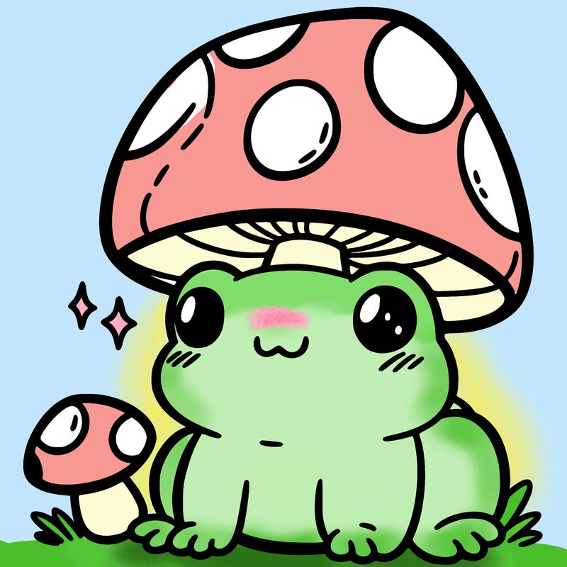 a cute frog with a mushroom hat