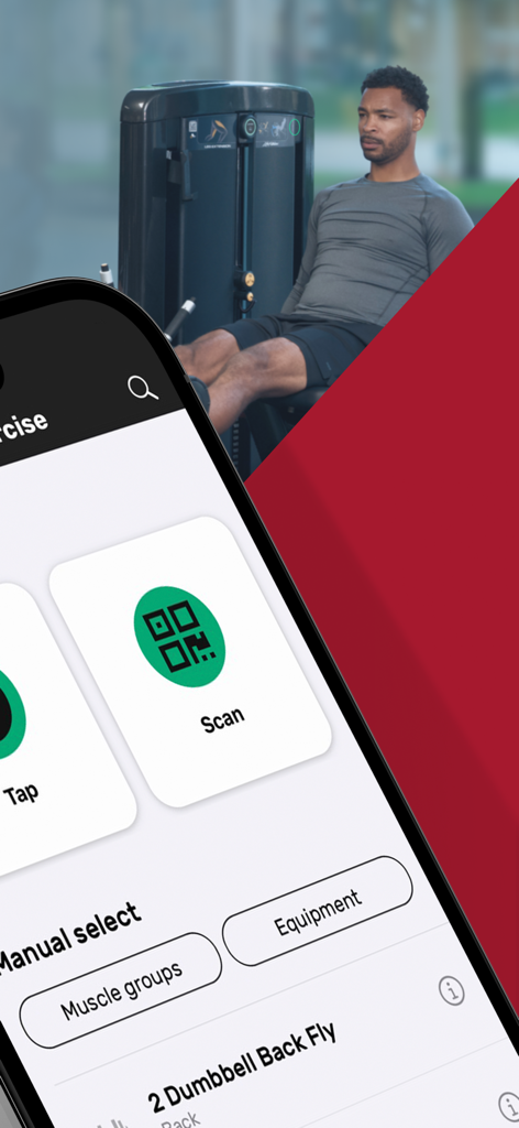 Life Fitness Connect App interface for scanning gym equipment and tracking workouts